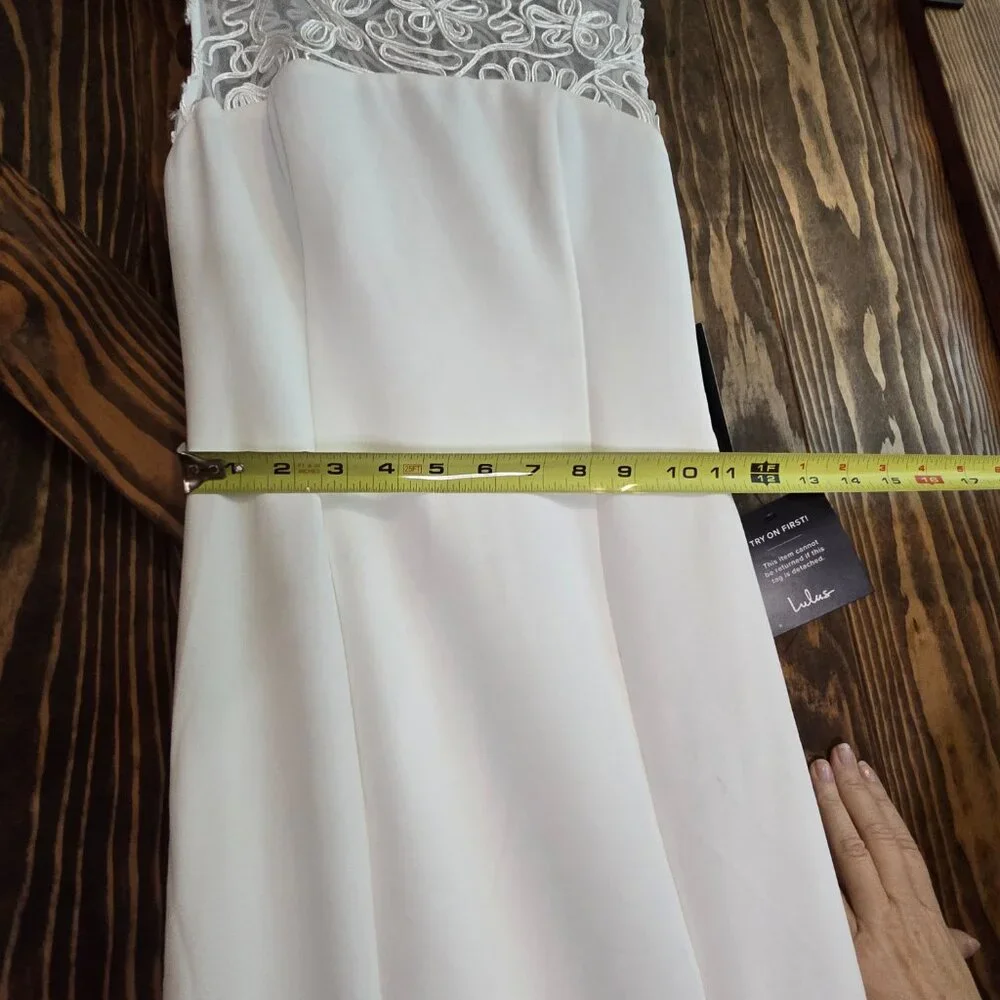 Lulus White Lace-Detail Sleeveless Sheath Wedding Dress XS Elegant Bridal Gown - Picture 10 of 12